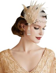 1920-tals Gatsby Fjäderpannband Fjäderkrona Gatsby Flapper-(champagne)