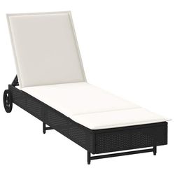 vidaXL liggestol med hjul og hynde polyrattan sort