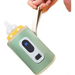 (Grøn og hvid) SALUTUYA Bærbar Babyflaskevarmer, USB Flaskevarmer med LCD-skærm, Justerbar Temperatur, Præcis Opvarmning, Lækagesikker, Grøn