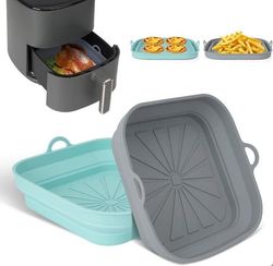 (Grå og grønn) Tilbehør til airfryer, 2-pakning silikonformer for varmluftsfrityrkoker, gjenbrukbar airfryer-gryte, sammenleggbar firkantet form, gråg