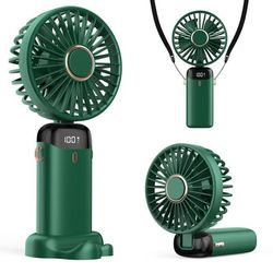 4200mAh USB bærbar vifte med LED-skjerm, 3-i-1 håndholdt/nakke/skrivebord, sammenleggbar og 90° vippbar, ideell for sommeren (grønn)
