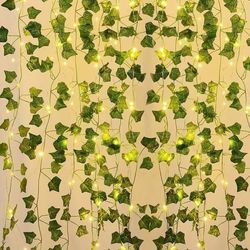 Bladgirlander, 10M eføylyslenke, kunstige planter med 100 LED-lys og grønt blad, LED-lyslenke for vinranker