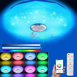 36W LED-farget taklampe med Bluetooth-høyttaler, med fjernkontroll og app-kontroll, 3000k~6000k for barnerom, stue