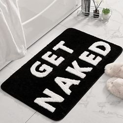 Get Naked Funny baderomsmatte, sklisikker, absorberende, dusjgulvmatte, baderomsteppe, 50 x 80 cm svart