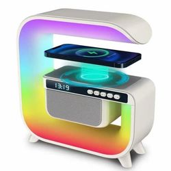 (Hvit) Bluetooth-høyttaler - UVERBON - Multifunksjonell modell - Omgivelseslys - Trådløs lader - 1200 mAh