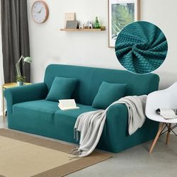 Trekk til 2-seters sofa, elastisk, tøyelig, tykt, mykt, passer til cyan