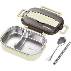 Bento-matboks, matboks for barn/voksne med bestikk, matboks med 2 rom, grønn