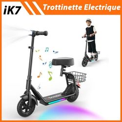 El-scooter för barn iScooter iK7 - Säte & korg, 3 hastigheter 20km/h, räckvidd 15km - Svart