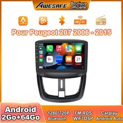 AWESAFE Android 13 bilradio för Peugeot 207 (2006-2015) 2Go+64Go 9'' Pekskärm Carplay Android Auto GPS WiFi Bluetooth