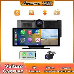 AWESAFE 10,26" HD Pekskärm Autoradio Carplay Bilkamera 4K+1080P Dubbelkamera Dashcam Android Auto Carplay trådlös