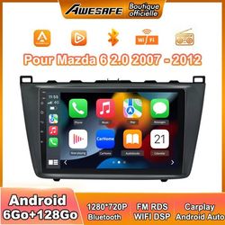 AWESAFE Autoradio Android 13 til Mazda 6 2.0 (2007-2012) 6Go+128Go med 9'' Touchskærm Carplay Android Auto GPS Bluetooth