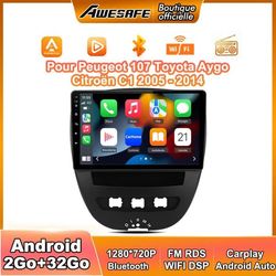 AWESAFE Autoradio Android 2Go+32Go til Peugeot 107 Toyota Aygo Citroën C1 10 Tommer med Carplay GPS WiFi Bluetooth Android Auto