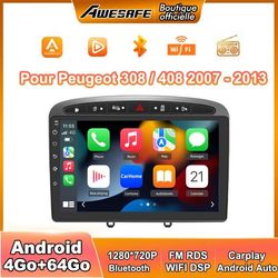 AWESAFE Autoradio Android 13 för Peugeot 308/408 (2007-2013) 4Go+64Go 9'' Pekskärm GPS Android Auto WiFi Grå