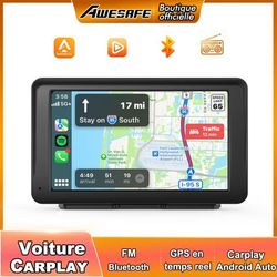 AWESAFE GPS Bil Carplay Trådlös Android Auto Trådlös Airplay med 7 tum HD Pekskärm PhoneLink Fjärrkontroll
