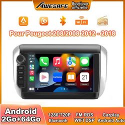 AWESAFE Autoradio Android 13 2Go+64Go til Peugeot 208/2008 (2012-2018) 8'' Touchskærm med Carplay GPS Bluetooth Android Auto