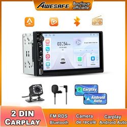 AWESAFE Autoradio 2 Din Carplay Android Auto Trådløs 7 Tommer IPS Touchskærm med Bluetooth GPS Type-C USB AUX Bakkamera