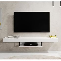 DESIGN AMEUBLEMENT - Modern väggmonterad TV-bänk - Mattvit - 18 mm melamin - 1 hylla - L 150 x D 29,6 x H 22 cm