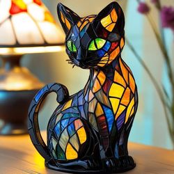 Vintage kattformad lampa, nattlampa i målat glas i färgglad harts, kreativ LED-bordslampa för sovrum och vardagsrum