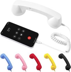 Retro telefonrør - Type - vintage telefon - til - kan tilsluttes mobiltelefoner - med svarknap, mikrofon og højttaler - 1 stk (hvid)