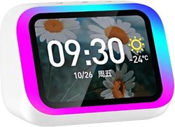 Smart Vækkeur - Digitalt Ur - Opladningsnatbord - AI Stemmeassistent - HD Stor Skærm - Hvid