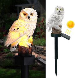 Vattentät varmvit LED-lampa för trädgård, gård, gräsmatta, uteplats, gångvägsdekoration (uggla), Uggla Solcellslampa för trädgård på stolpfäste