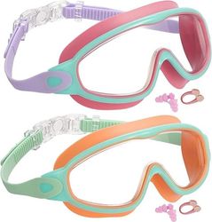 Pakke Børnesvømmebriller UV-beskyttelse Anti-dug til Pool og Hav til Drenge og Piger 3-15 År - Pink og Grøn & Orange-Grøn