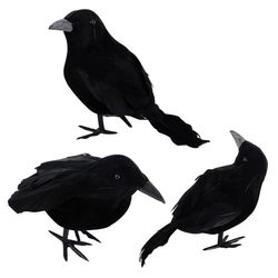 3-pak Halloween krage kunstige fjer krage naturtro ravn fugl dekoration dyrepynt uhyggelig sort fjer krage fugl til Halloween fest pr