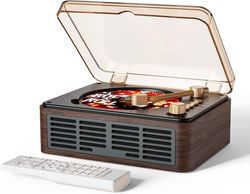 CD-afspiller med Bluetooth-højttalere, nostalgisk retro bærbar CD-afspiller til hjemmet, træmusikafspiller, hjemme-FM-radio, kablet og med fjernbetjening
