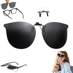 Clip-on solbriller - Polariserede clip-on solbriller - Trendy clip-on til bilister - Grå - Polariserede clip-on solbriller - Unisex, flip-up design
