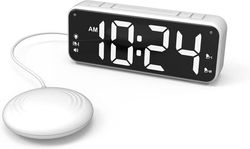 Professionell vibrerande väckarklocka - Extra stor display - Vibrationslarm - Digital väckarklocka - Justerbar alarmtid - Vit