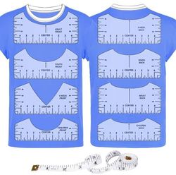 9-delad T-shirt linjalguide - V-ringning - rund PVC-linjal med mjuk kant - T-shirtguide - Kalibreringsverktyg - transparent - 9-delad