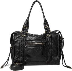 Damväska - Damtygväska - Vintage Shopper Bag - Handväska med stor kapacitet - Y2K Axelväska - Väska i PU-läderlook - Vardagsväska - Svart