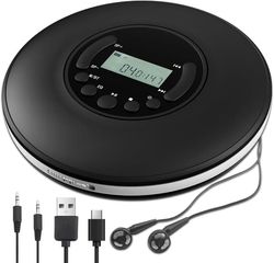 Bærbar CD-afspiller, Discman med stereo-øretelefoner og Bluetooth-udgang, stødsikker Walkman med anti-skip-funktion, kompakt og letvægts.