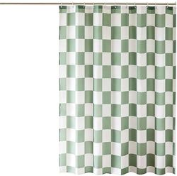 180 x 180 cm - Maskintvättbar - Duschdraperi - Rutmönster - Grön & Vit - Vattenavvisande - Tung Polyester 120g/m²