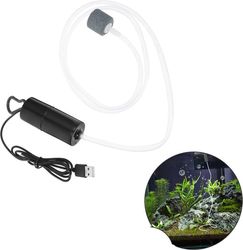 Akvarium Syrepump - Tyst Luftare för Akvarier - Bärbar USB - Med Luftsten och Silikonslang - 1W Syre för Sötvatten och - Svart - 1W