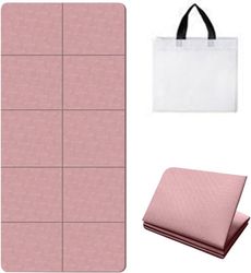 Yogamåtte - Sammenfoldelig, polstret træningsmåtte - Inkluderer opbevaringstaske - Skridsikker og stødabsorberende fitnessmåtte - 185 cm x 90 cm - Fitnessmåtte - Pink - S