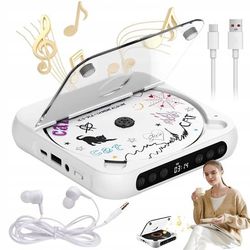 CD-afspiller - Bærbar retroafspiller - Bærbar Bluetooth CD-afspiller - Hvid 3 tilstande (CD/USB/Bluetooth) - Med LED-skærm & 2000mAh batteri