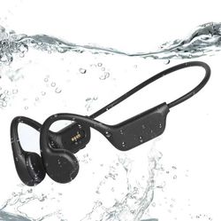 On-Ear Bluetooth-hörlurar 5.4, svarta, trådlösa med öppen design och brusreducering, droppformade clip-on sporthörlurar med 4 mikrofoner