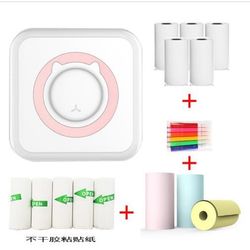 Miniskrivare Bärbar Fickskrivare Bläckfri Fotoskrivare med 13 Rullar Skrivarpapper - Rosa
