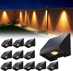 12-pack dekorativa solcellslampor för staket – vattentät soldriven LED-utomhusbelysning med varmvitt ljus – för vägg, uteplats, trädgård, staket
