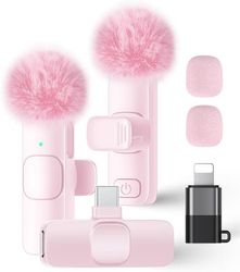 Trådlös mikrofon - 2 delar - Trådlös Lavalier-mikrofon - Bluetooth-mikrofon - Lavalier-mikrofon - Alla telefoner - Lavalier - Rosa - 2 delar