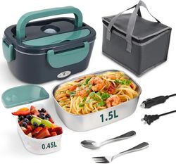 Elektrisk matlåda matvärmare - 80 W bärbar värmare - bilar och lastbilar Har 304 rostfri behållare 12 V/24 V/220 V Grön uppvärmd lunch