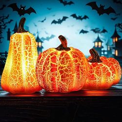 3-delad höstdekoration med LED - Höst Halloween - Vintage Halloween - Pumpa