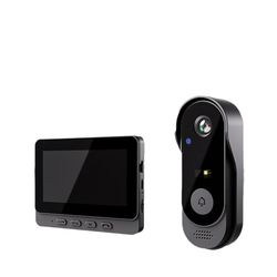 Trådløst video-dørklokkekamera med HD 1080P video, tovejslyd, 170° vinkel, 4,3-tommer skærm, IPX54 udendørs vandtæt
