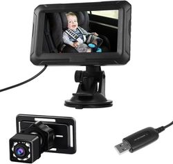 Bil Babyalarm 1080P Nattesynskamera til spædbørn, børn og kæledyr 4,3 tommer 150° synsvinkel (med USB-kabel)