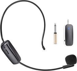 Trådlös UHF-headsetmikrofon 2-i-1 - Handhållen och headsetmikrofon med 50 meters räckvidd för utbildning, fitness och PA-system