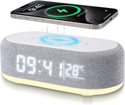 4-i-1 Digital Vækkeur, Trådløs Oplader, Smart Vækkeur med lys og temperaturvisning, justerbar lysstyrke