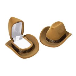 Smyckeskrin i form av en cowboyhatt, kreativ sammetsringask i western cowgirl-stil, lämplig för förlovnings- och bröllopsceremonier (brun).