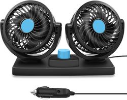 Bilventilator, 12V dobbelt hoved, 360-graders drejelig ventilator til bagsæde, autocamper, lastbil, SUV