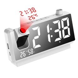 Vækkeur med projektionsfunktion til soveværelset - digitalt ur med 180° projektor - LED-display - dobbelte alarmer - temperatur og